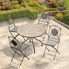 Parcel In The Attic Naples Mosaic Bistro Set With 4 Chairs Bistro Set Bistro Table Outdoor Round Garden Table