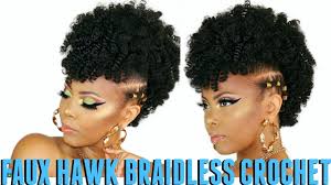Yes Braidless Crochet No Cornrows Curly Crochet Faux Hawk Tutorial Natural Hair T Natural Hair Styles Braided Hairstyles Tutorials Braidless Crochet