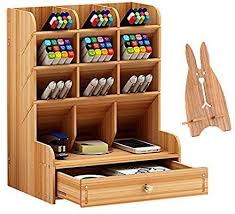 Original amount $63.99 save 8%. Marbrasse Wooden Desk Organizer Multi Functional Diy Pen Holder Box Desktop Stationary Home Offi Wooden Desk Organizer Desk Organization Wood Desk Organizer