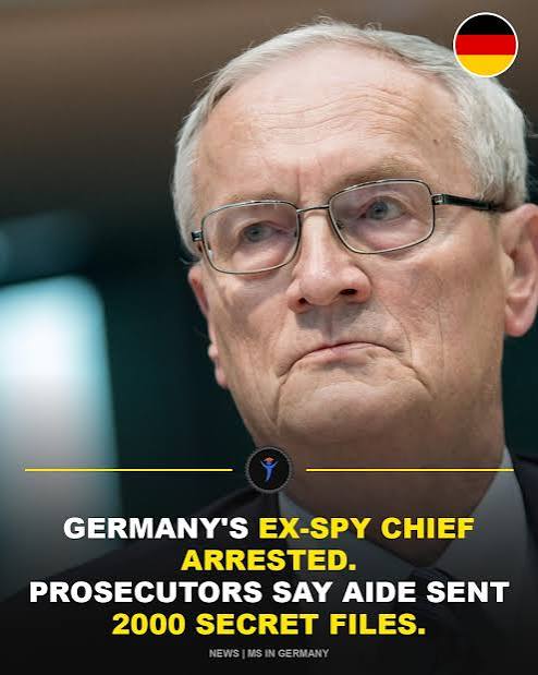 Germany's former spy chief was arrested this morning. August Hanning ran the BND, Germany's foreign intelligence service, from 1998 to 2005. He is 80 now. Federal prosecutors say he and a longtime BN