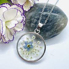 Blue Flower Necklace Real Pressed Forget Me Not And Queen Etsy In 2020 Real Flower Jewelry Resin Necklace Pressed Flower Necklace