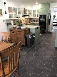 However the bathroom is probably the most common place where you will see it because so many people prefer the look of a vintage style bathroom space. 825 Adoni Black Slate Hexagon Wall And Floor Tile 10 X 10 In The Tile Shop Kitchen Floor Tile Kitchen Flooring Slate Kitchen
