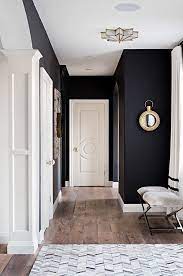 Another stunning cool white, behr falling snow is a great white paint color with blue and gray undertones. Benjamin Moore Onyx Black And White Interiors The Black Wall Paint Color Is Benjamin Moore Onyx Benjamin Moore Onyx The Bla Black Walls Home House Interior