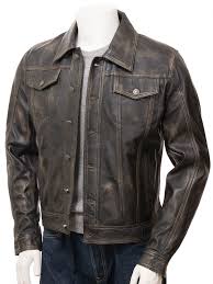 Men S Denim Jeans Style Trucker Vintage Leather Jacket Vintage Leather Jacket Leather Jacket Denim Jeans Fashion