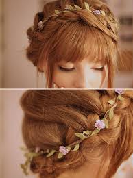 This beautiful braided flower hair style is suitable for medium long hair. Thin Simple Flower Crown You Could Do A Waterfall Carousel Braid With Half The Hair Down And Ther Hair Styles Prom Hairstyles For Long Hair Long Hair Styles