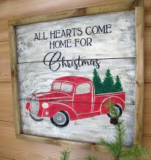 Red Truck Christmas Sign Vintage Truck With Christmas Tree Christmas On The Farm Christmas Signs C Christmas Red Truck Christmas Signs Christmas Truck