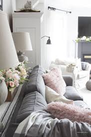 Cozy Spring Home Tour Part 1 Grey Couch Living Room Living Room Grey Pink Living Room