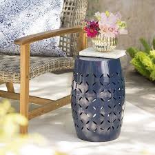 Cataleya Outdoor 12 Iron Side Table Dark Blue Walmart Com Side Table Decor Side Table Patio Table Decor
