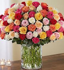 Save 15% on our new monthly flower subscription. 100 Premium Long Stem Multicolored Roses 1800flowers Com 163010