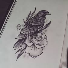 Download this black and white floral collection with leaves and flowers vector illustration now. Traditional Black Raven And Flower Tattoo Design Tattooimages Biz