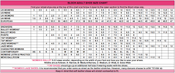 Bloch Shoe Size Chart Enchanted Dancewear