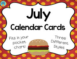 July Calendar Cards For Pocket Charts