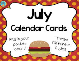 july calendar cards for pocket charts