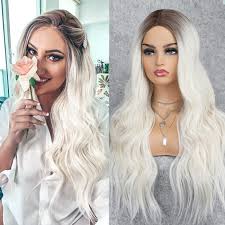Dark roots on very light blonde hair (think polar blonde) can be a very bold look. Amazon Com K Ryssma Platinum Blonde Wig With Dark Roots Wavy Long Ombre Wig Synthetic Long Wig For Women 22 Inch Beauty Personal Care
