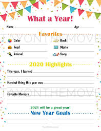 A 2020 Year In Review For Kids New Year Goal Worksheet New Etsy In 2021 New Year S Eve Activities New Year Goals Kids New Years Eve