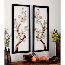 Litton Lane Iron Rectangular Framed Cream Floral And Brown Tree Branch Wall Decor Set Of 2 Wall Decor Set Tree Branch Wall Decor Wall Decor