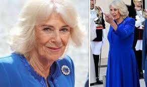 Queen Camilla re-wears 'regal' blue dress and £8m brooch that inspired  Kate's engagement ring