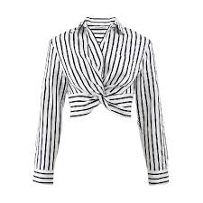 Black And White Crop Top Striped Twist Front Crop Shirt Black And White Crop Tops Black And White Shirt Long Sleeve Cotton Tops