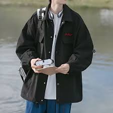 Áo khoác nam nữ đẹp trơn form rộng - Casual Japanese Jacket in Black