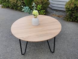 Solid wood mid century modern round rustic wood coffee table: 800mm Round Coffee Table With Metal Legs Dehome Furniture