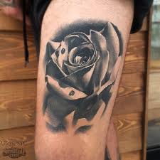 Realistic Rose Tattoo From Cris Realism Realistic Black Grey Rose Thigh Rose Tattoos Realistic Rose Tattoo Realistic Flower Tattoo
