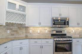 Love This Kitchen With White Cabinets And Beige Countertops And Backsplash We Love That It Also I Trendy Kitchen Backsplash Beige Kitchen Kitchen Design Plans