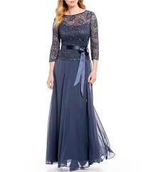 Emma Street 34 Sleeve Boat Neck Beaded Lace Long Gown Dillards Lace Long Gown Long Gown Gowns
