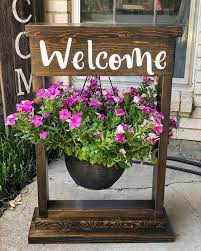 Hanging Flower Basket Stand Outdoor Flower Stand Personalized Plant Stand Porch Decor Flower Stand Welcome Sign Front Porch Decor Flower Stands Porch Flowers Plants For Hanging Baskets