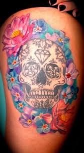 Black And White Sugar Skull Tattoo Sleeve They Can Be Black And White Flower Thigh Tattoos Sugar Skull Tattoos Skull Thigh Tattoos
