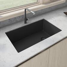 Kraus undermount granite composite 33 in. Ruvati 32 In Single Bowl Undermount Granite Composite Kitchen Sink In Midnight Black Rvg2033bk The Home Depot Single Bowl Kitchen Sink Black Undermount Kitchen Sink Black Kitchen Sink