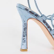 Lumi Baby Blue Faux Croc Print Lace Up Heels