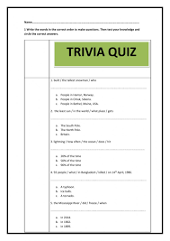 If you're stuck for questions to ask when planning a trivia night, you'll find that there are lots of different options when you choose history trivia questions. Subject Object Questions Trivia Worksheet