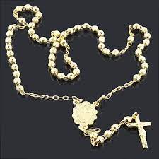 14k Yellow Gold Rosary Beads Necklace 10 3 4 In Gold Chains For Men Gold Rosary Real Gold Chains