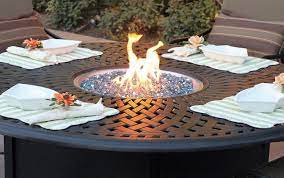 Round table fire pit propane. 52 Round Propane Fire Pit Chat Table Skylar S Home And Patio