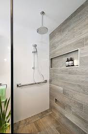 Rain Shower Timber Tiles Shower Niche Shower Box Strip Drain Tile Insert Drain Walk In Show Bathroom Feature Wall Unique Bathroom Minimalist Bathroom