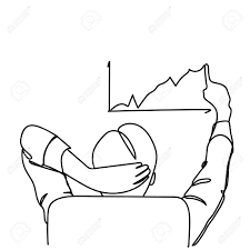 back view of business man sitting in office chair drawing chart