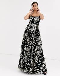 Bariano Cami Strap Sequin Gown In Black And Gold Asos In 2020 Sequin Gown Bariano Gowns