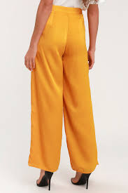 sleek stride golden yellow satin wide leg pants