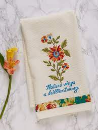 20in x27in embroidered area measures 2.78(w) x 2.86(h) thread. Marguerite Embroidered Tea Towel Attic Sale Linens Kitchen Attic Beautiful Designs By April Cornell