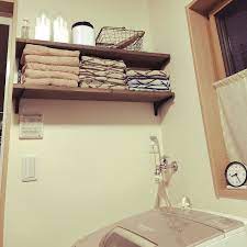 バス トイレ タオル収納 洗濯機上の棚 脱衣所可動棚 脱衣所のインテリア実例 2018 03 17 20 27 54 roomclip ルームクリップ 収納 洗濯機 狭い浴室 タオル 収納 diy