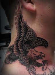 Black And White Flying Eagle Tattoo Black And Grey Flying Eagle Tattoo On Man Side Neck Eagle Neck Tattoo Eagle Tattoo Best Neck Tattoos