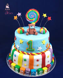 Birthday Cake For Baby Boy 1 Year India Colorful Cake For A Baby Boy Turning 1 He Loves Balls And Teddy Colorful Cakes Cake Cake Creations