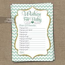 Ask every attendee to bring a baby photo of themselves to the baby shower. Printable Wishes For Baby Shower Game Mint Gold Chevron