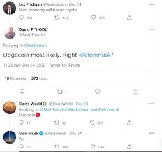 Tesla ceo elon musk recently tweeted about ethereum, making it the second time in a month he tweeted about a cryptocurrency. Dogecoin Or Marscoin Elon Musk Wants Crypto Economy On Human Ruled Mars