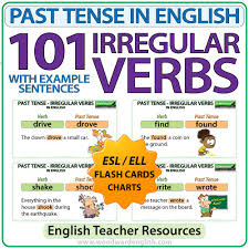 101 irregular verbs past tense in english flash cards charts