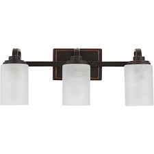 Led front lighted bathroom vanity mirror: Hampton Bay 3 Light Oil Rubbed Bronze Vanity Light With Frosted Patterned Glass Shade Wb1001 Vf The Home Depot