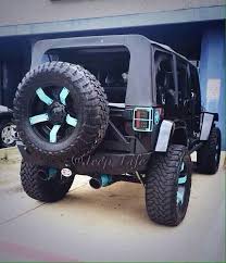 Black And Blue Wheels For Jeep Wrangler Black Jeep With A Touch Of Teal Except Make It A White Jeep Black Jeep Wrangler Dream Cars Jeep Black Jeep