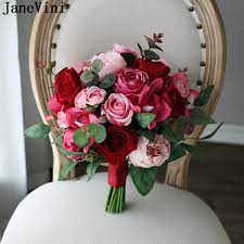 Jeweled crystal flowers weding bridal bouquet by memory. Janevini Red Rose Bridal Bouquet Artificial Peony Eucalyptus Wedding Flowers Bouquet Vintage Pink Bride Faux Bouquet De Fleur Wedding Bouquets Aliexpress