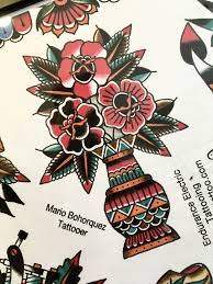 Amsterdam Tattoo Shop Old School Traditional Vase Roses Www Eetattoo Com Traditional Tattoo Design Old School Tattoo Designs Back Tattoo Traditional