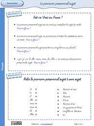 Exercices Pronom Personnel Sujet PDF | PDF | Sujet (Grammaire) | Nombre  grammatical